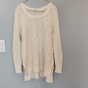 Free People Songbird Oversized Slouchy Cream Long Sleeve Boat Neck Sweater - S